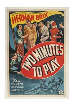 1937 "Two Minutes to Play" One Sheet Movie Poster 